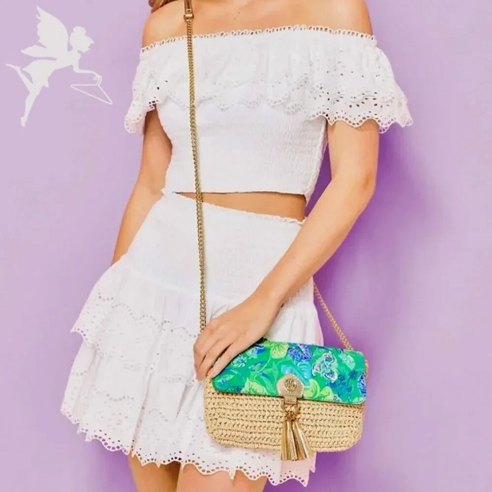 LILLY PULITZER Straw Convertible Chain Strap Crossbody Bag - Picture 2 of 10